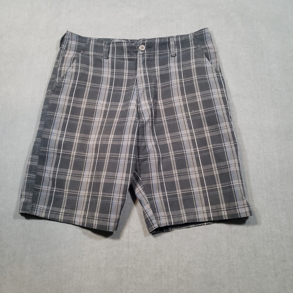 Burnside Plaid Shorts Mens 32 Black Grey Flat Front Casual
